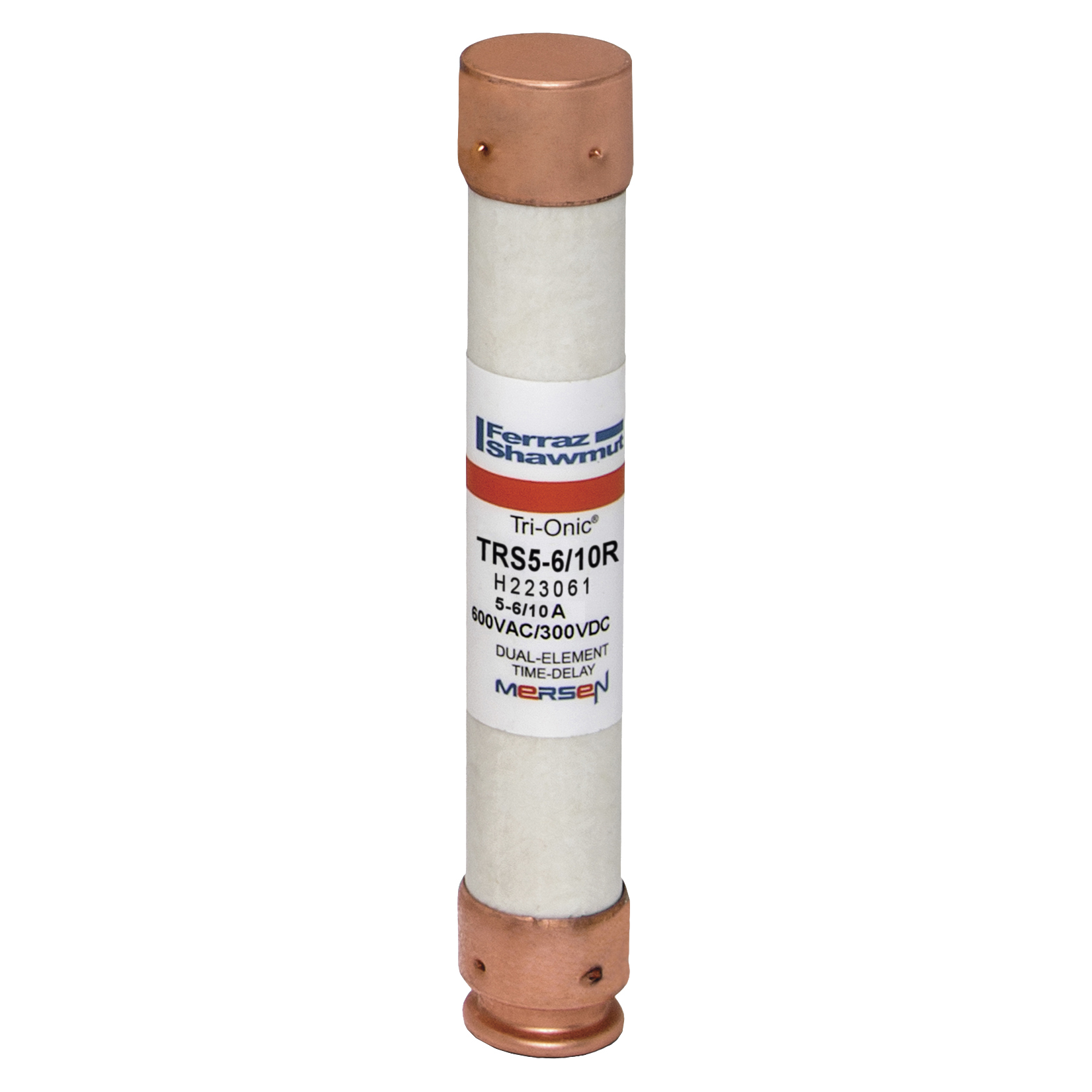TRS5-6/10R Tri-Onic Current Limiting Low Voltage Time Delay Fuse, 5.6 A, 600 V AC/DC, 200/20 kA Interrupt, RK5 Class, Cylindrical Body