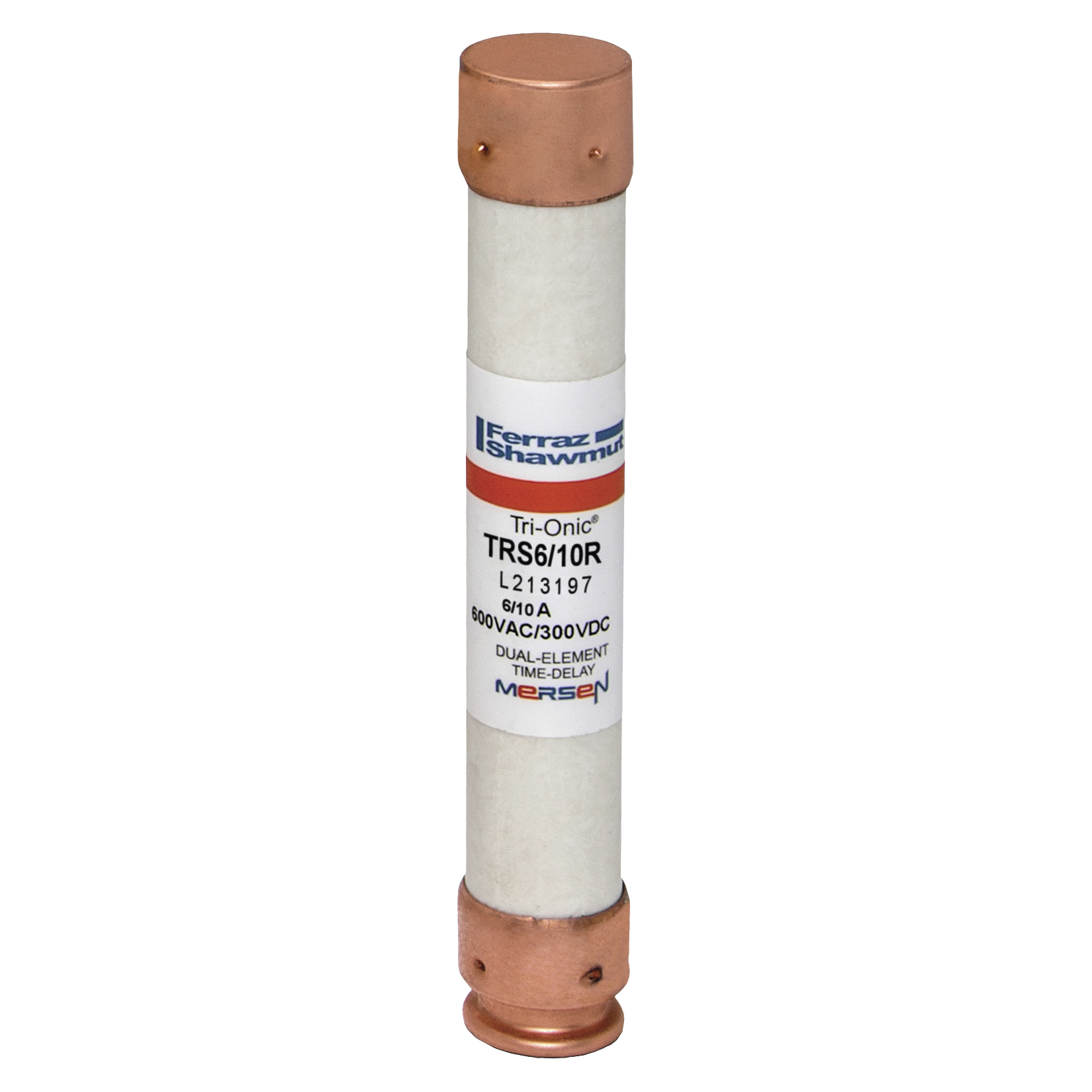 TRS6/10R Tri-Onic Current Limiting Low Voltage Time Delay Fuse, 0.6 A, 600 V AC/DC, 200/20 kA Interrupt, RK5 Class, Cylindrical Body
