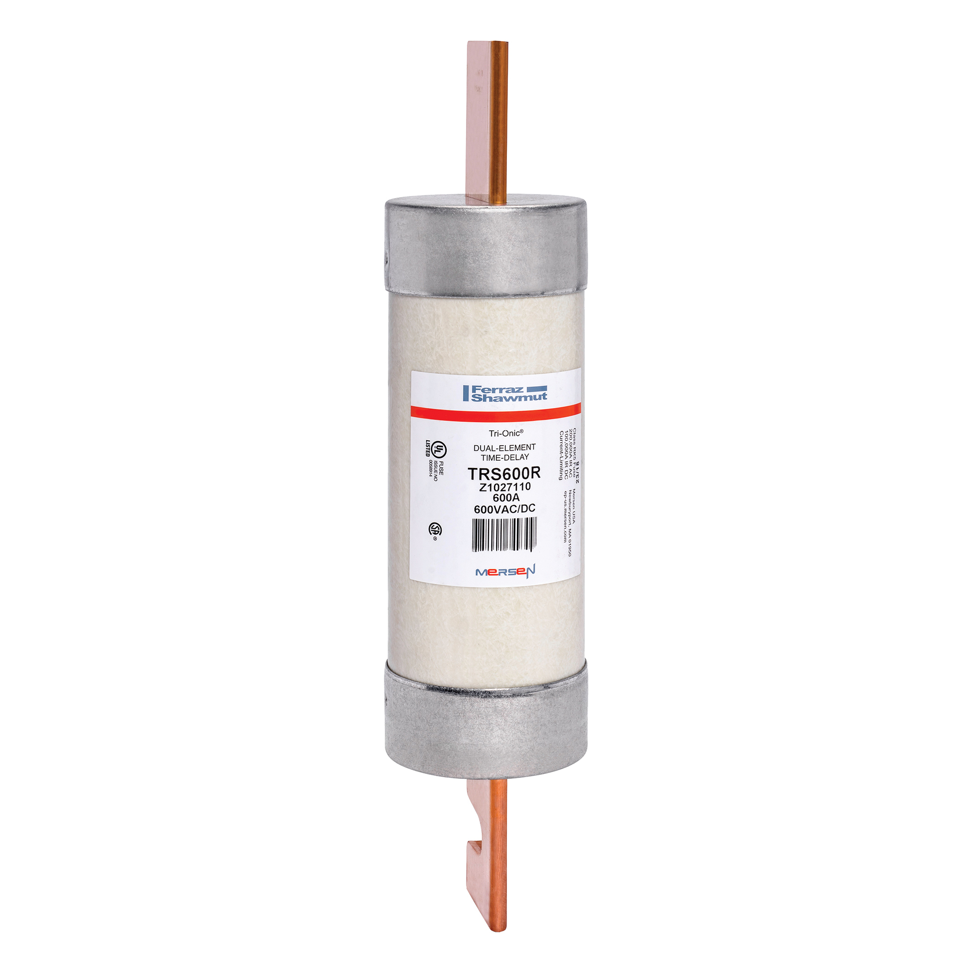 TRS600R Tri-Onic Current Limiting Low Voltage Time Delay Fuse, 600 A, 600 V AC/DC, 200/100 kA Interrupt, RK5 Class, Cylindrical Body