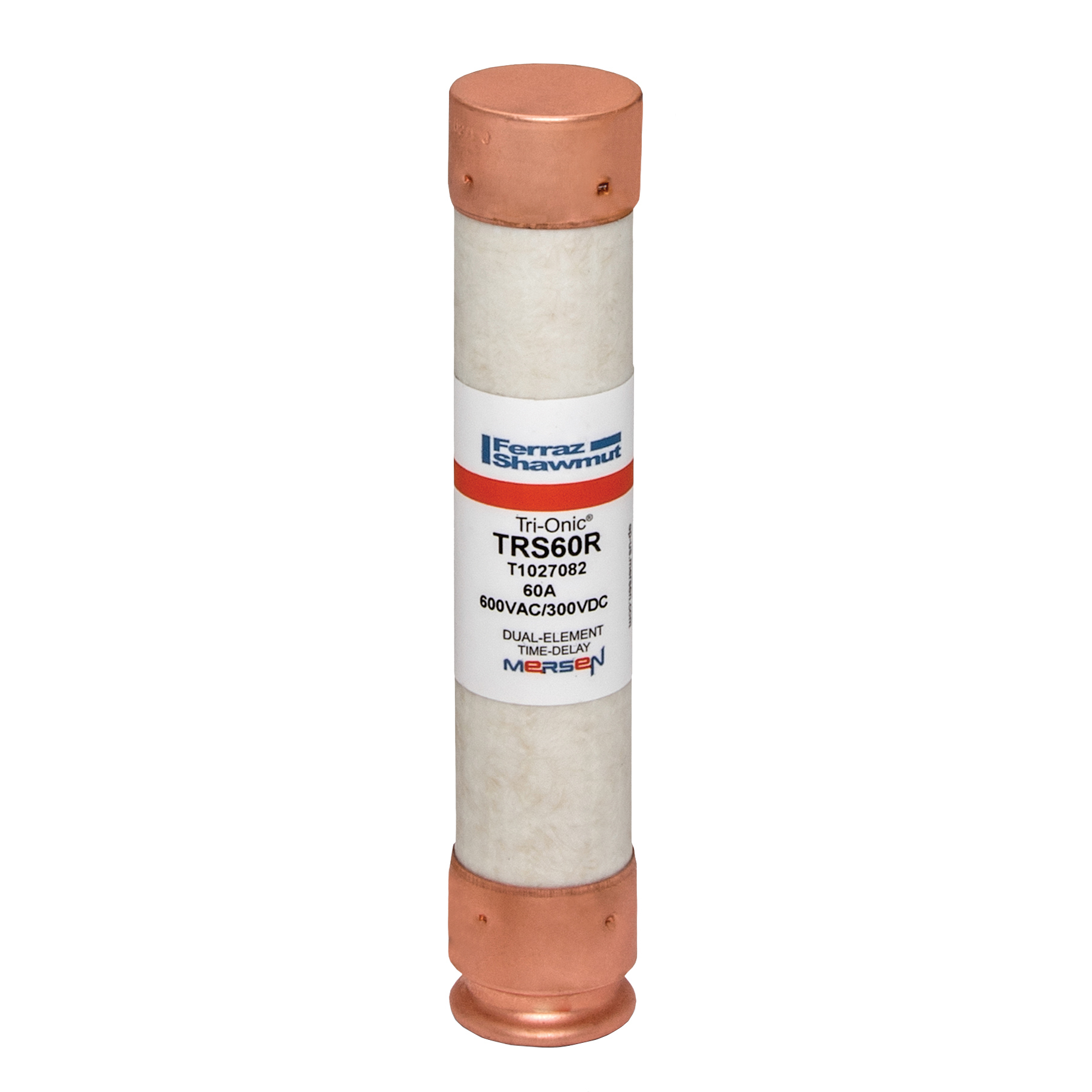 TRS60R Tri-Onic Current Limiting Low Voltage Time Delay Fuse, 60 A, 600 V AC/300 V DC, 200/20 kA Interrupt, RK5 Class, Cylindrical Body
