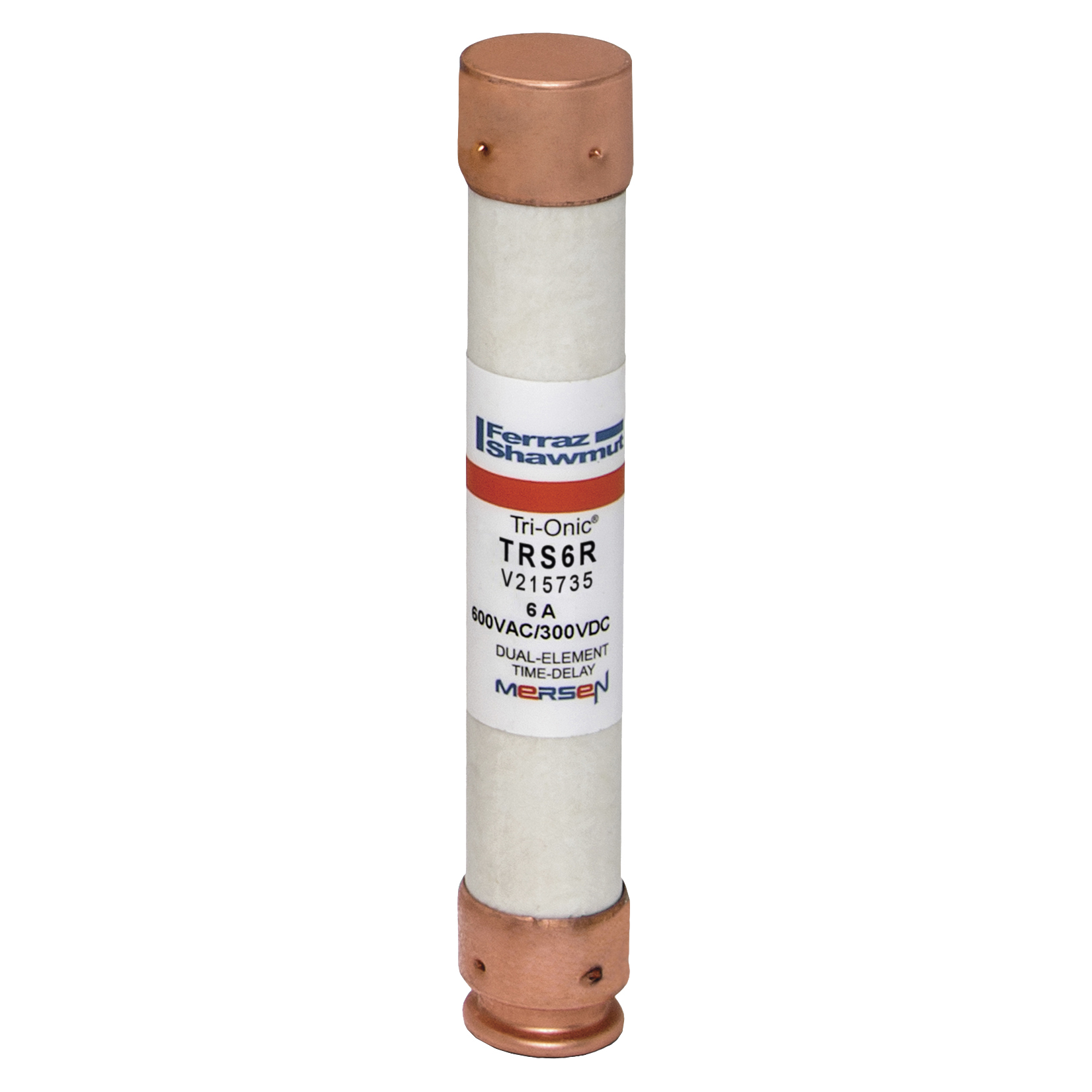 TRS6R Tri-Onic Current Limiting Low Voltage Time Delay Fuse, 6 A, 600 V AC/DC, 200/20 kA Interrupt, RK5 Class, Cylindrical Body
