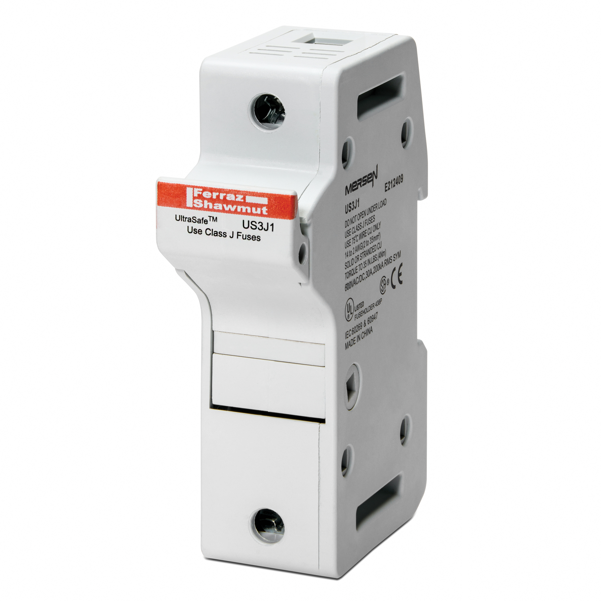 US3J3I UltraSafe Finger Safe Modular Fuse Holder With Blown Fuse Indicator, 600 V AC/DC, 30 A, Class: J, 14 to 2 AWG Wire, 3 Poles