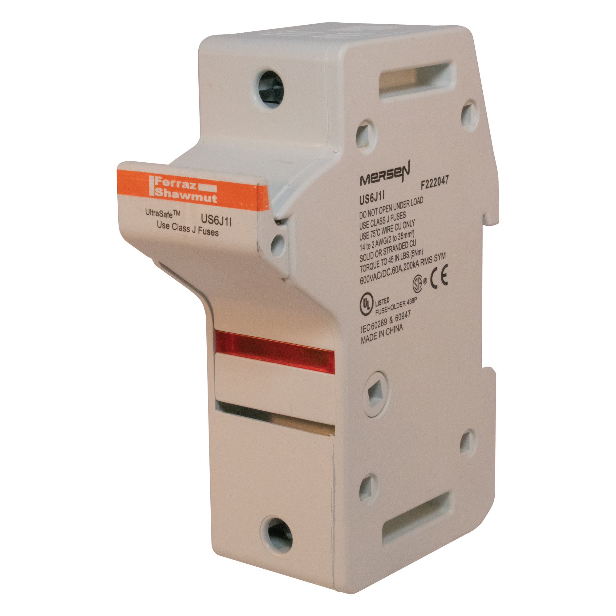 US6J1I UltraSafe Finger Safe Modular Fuse Holder With Blown Fuse Indicator, 600 V AC/DC, 60 A, Class: J, 14 to 2 AWG Wire, 1 Poles