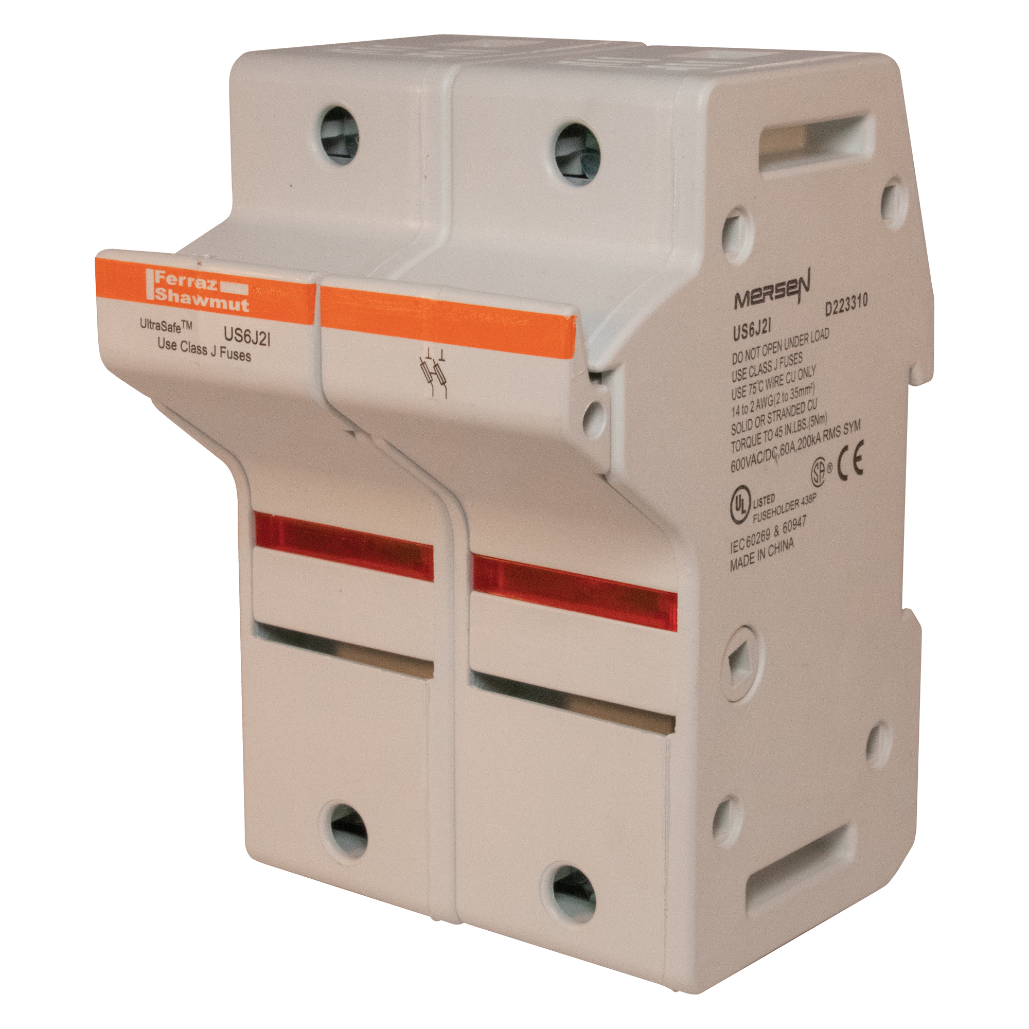 Fuse Holder 600VAC 600VDC Class J 60A 2-Pole LED Pressure Plate IP65