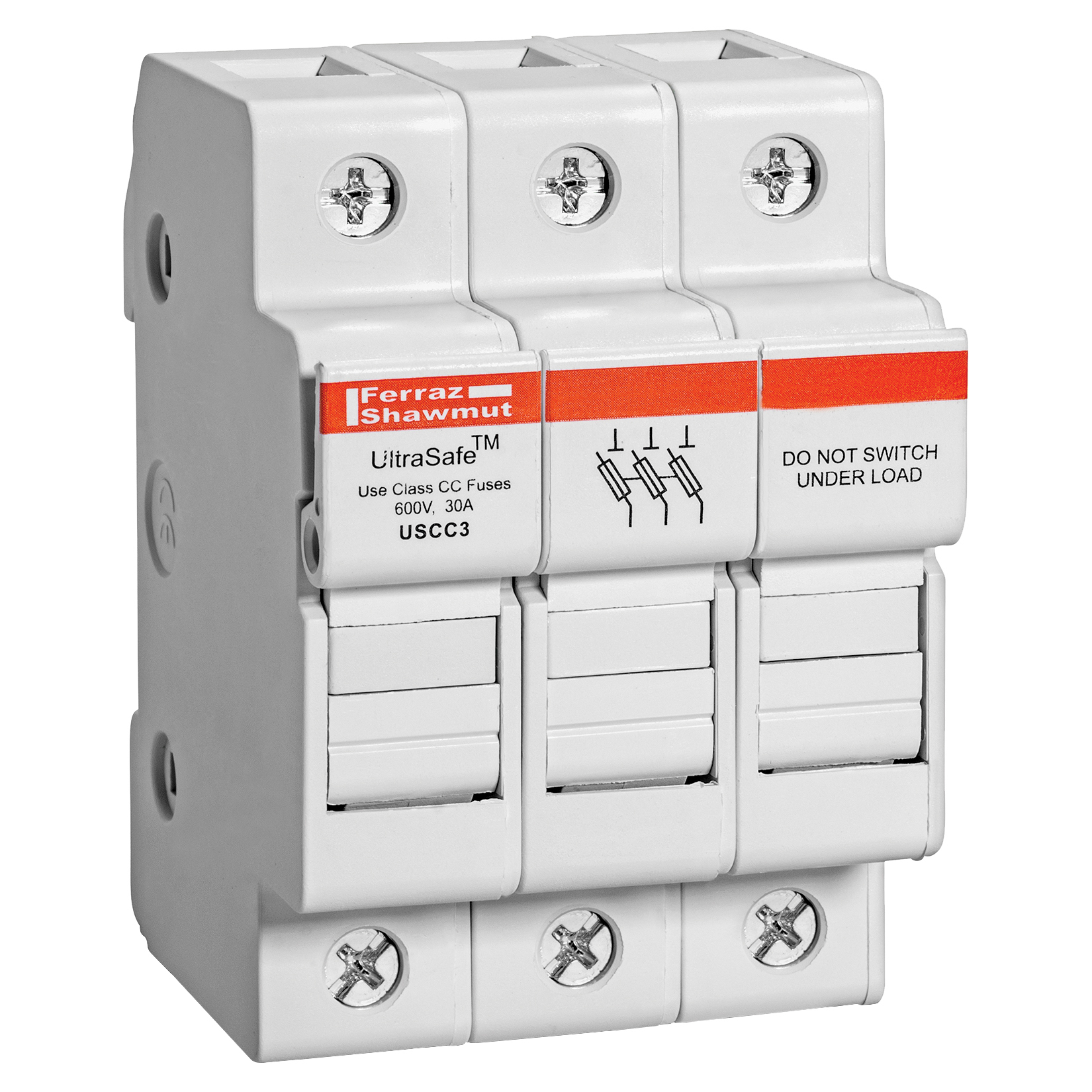 USCC3 UltraSafe Fuse Holder, 600 V AC/DC, 30 A, 14 to 6 AWG Wire, 3 Poles