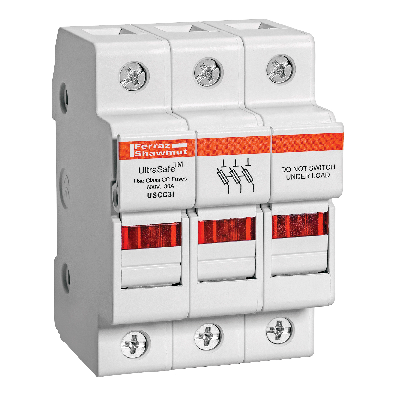 USCC3I UltraSafe Fuse Holder, 600 V AC/DC, 30 A, 14 to 6 AWG Wire, 3 Poles