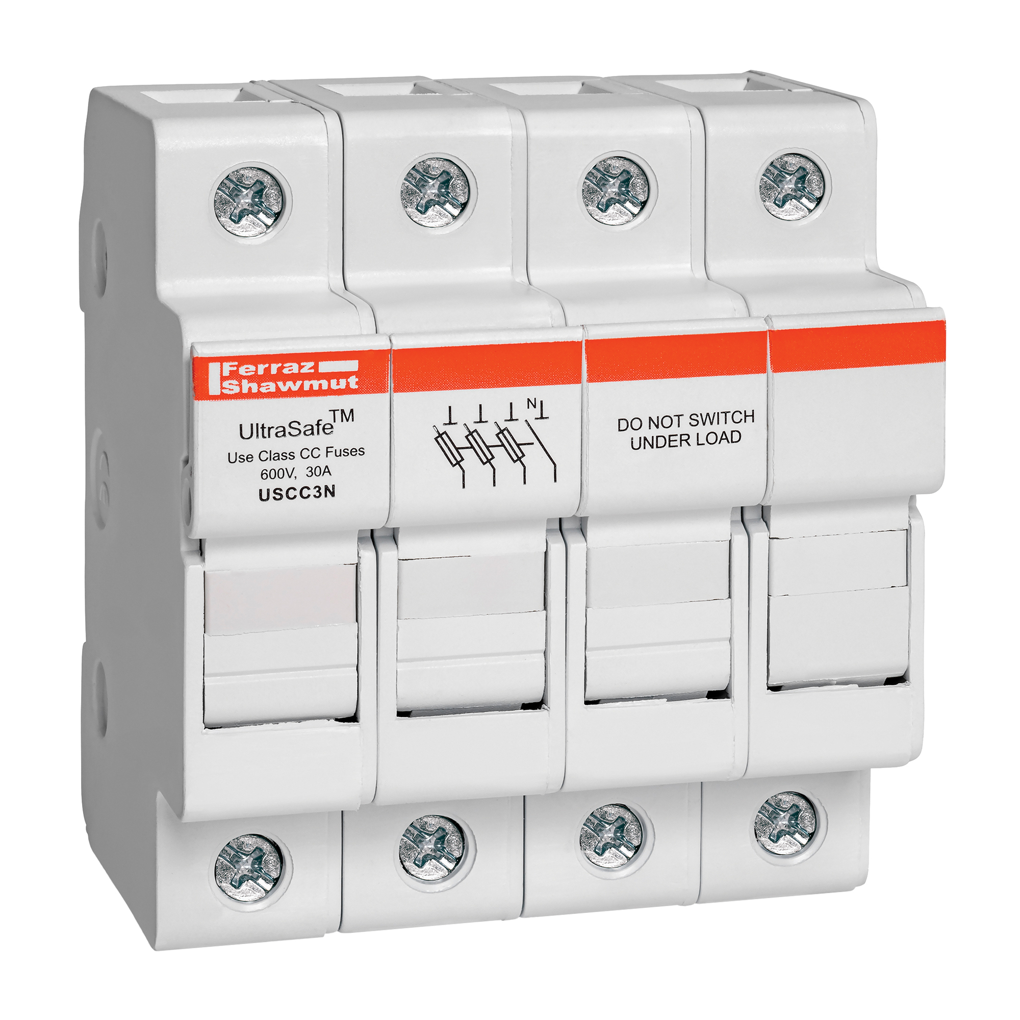 Fuse Holder 600VAC 600VDC Class CC 30A 3-Pole+N Pressure Plate IP65
