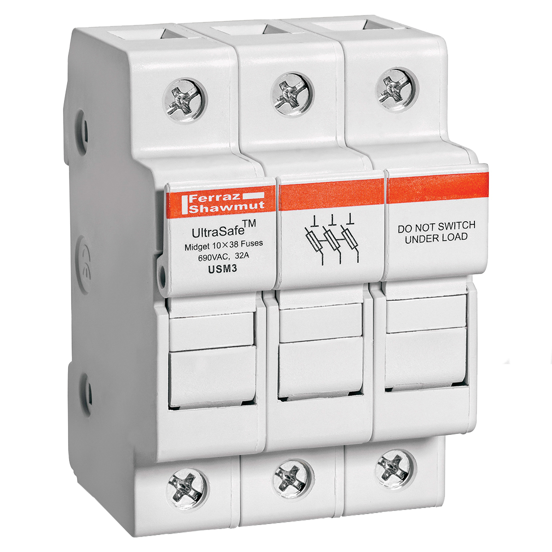 USM3 UltraSafe Fuse Holder, 800 V AC/1000 V DC, 30 A, 14 to 6 AWG Wire, 3 Poles