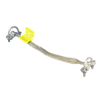 Bonding Jumper; 5 - 6 Inch, Malleable Iron Clamp, Tin Plated Copper Braid, Steel Hardware, Hot-Dip Zinc Galvanized