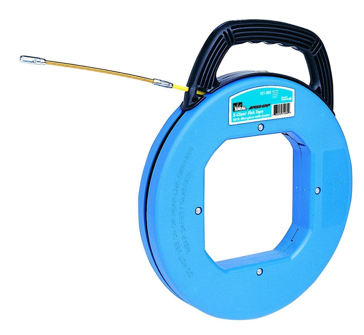 31-060 S-Class Tuff-Grip Pro Fish Tape With Leader, Case and Handle, 3/16 in Dia Tape, 50 ft L Tape, Round Profile, Fiberglass Tape