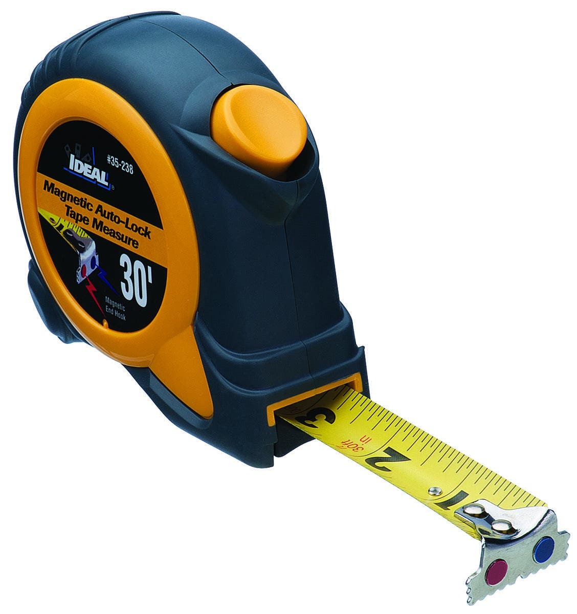 35-238 Mag-Tape Magnetic Tip Measuring Tape, 30 ft L x 1 in W Blade, Steel, Imperial, 1/8 in