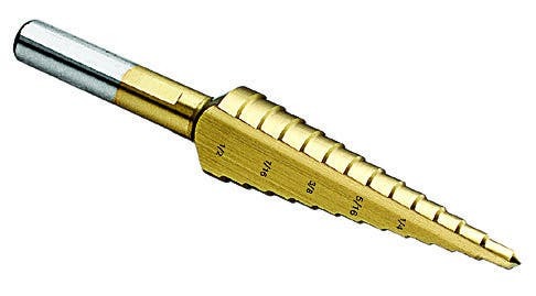35-511 Step Drill Bit, 1/8 in Dia Min Hole, 1/2 in Dia Max Hole, 13 Hole Sizes, 5/16 in Dia Shank