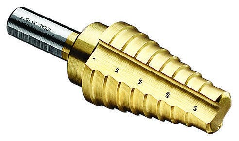 35-514 Step Drill Bit, 1/2 in Dia Min Hole, 1 in Dia Max Hole, 8 Hole Sizes, 3/8 in Dia Shank