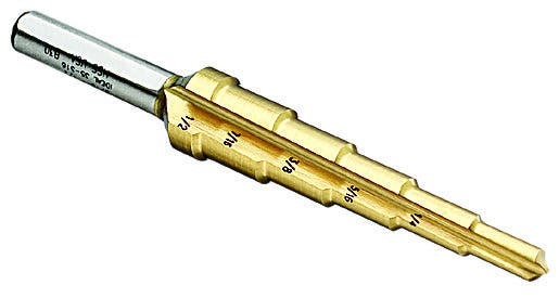 35-516 Step Drill Bit, 3/16 in Dia Min Hole, 1/2 in Dia Max Hole, 6 Hole Sizes, 5/16 in Dia Shank