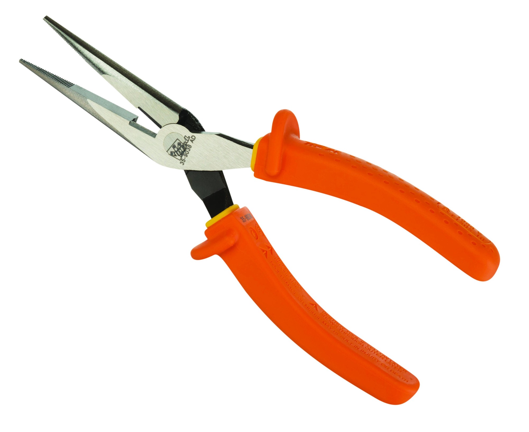 35-9038 Insulated Long Nose Plier With Cutter, Serrated Drop-Forged High Carbon Steel Jaw, 8-1/2 in OAL