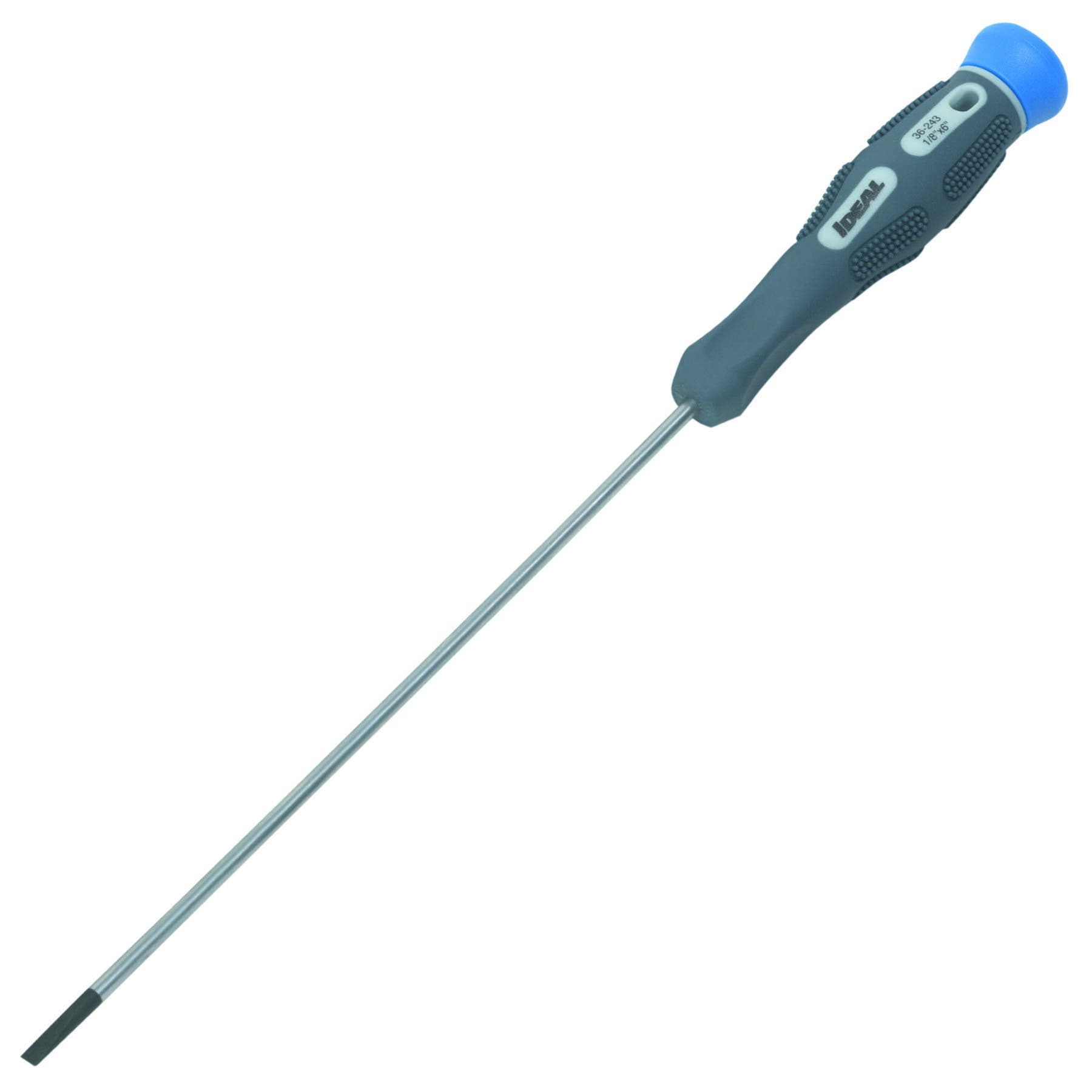 36-243 Electronics Slim Screwdriver, 1/8 in Cabinet, CRV Steel Shank, 11-1/4 in OAL, Plastic Handle, Polished Chrome