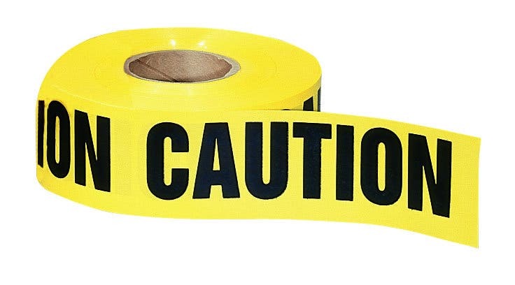 42-001 High Visibility Barricade Tape, Yellow, 1000 ft L x 3 in W, CAUTION Legend, LDPE