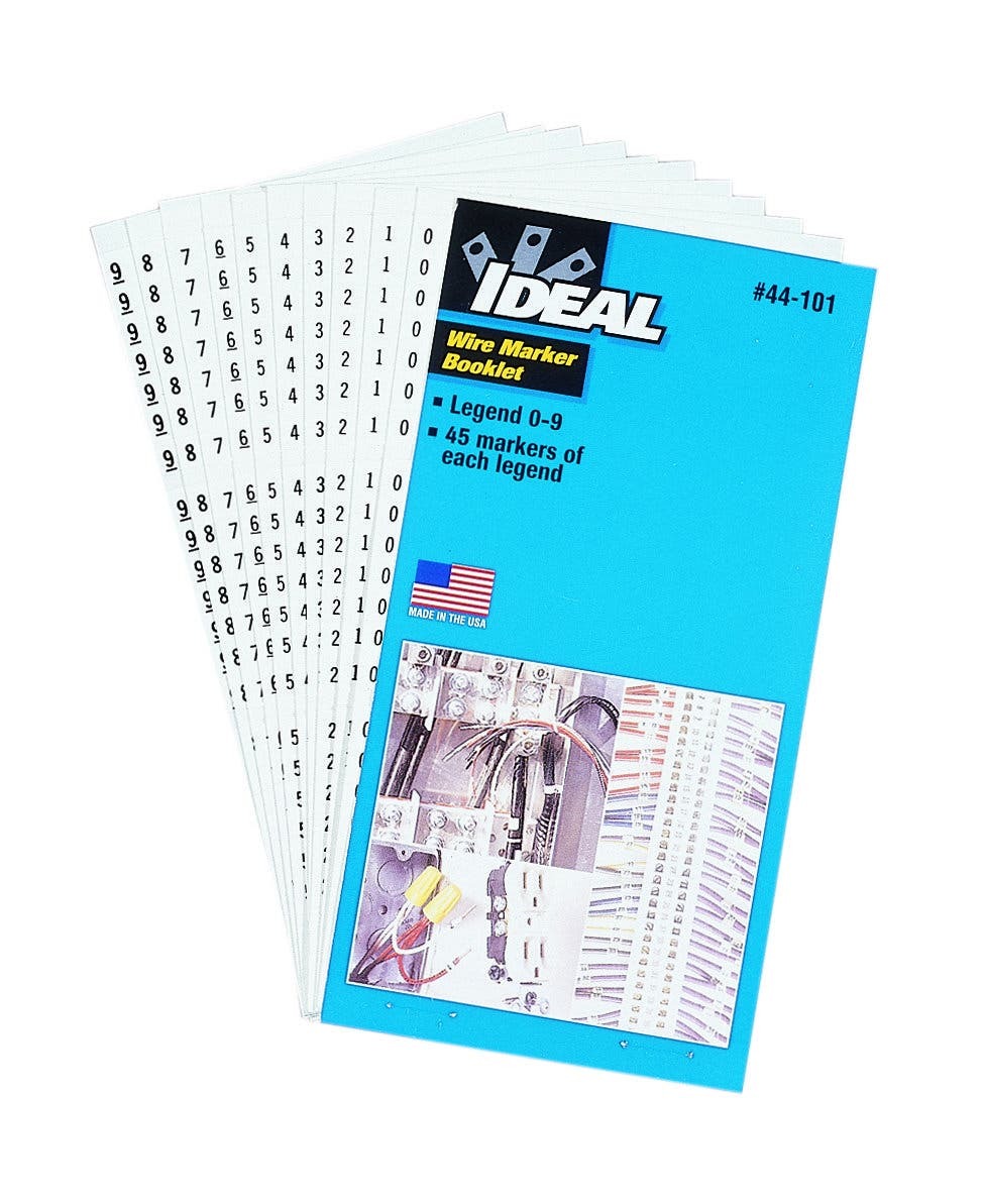 44-101 Self-Stick Numeric Wire Marker Booklet, 1-1/2 in L x 1/4 in W, Black, Plastic Impregnated Cloth