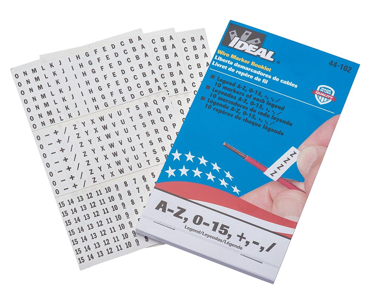 44-102 Pre-Printed Wire Marker Booklet, 1-1/2 in L x 1/4 in W, Black/White, Plastic Impregnated Cloth