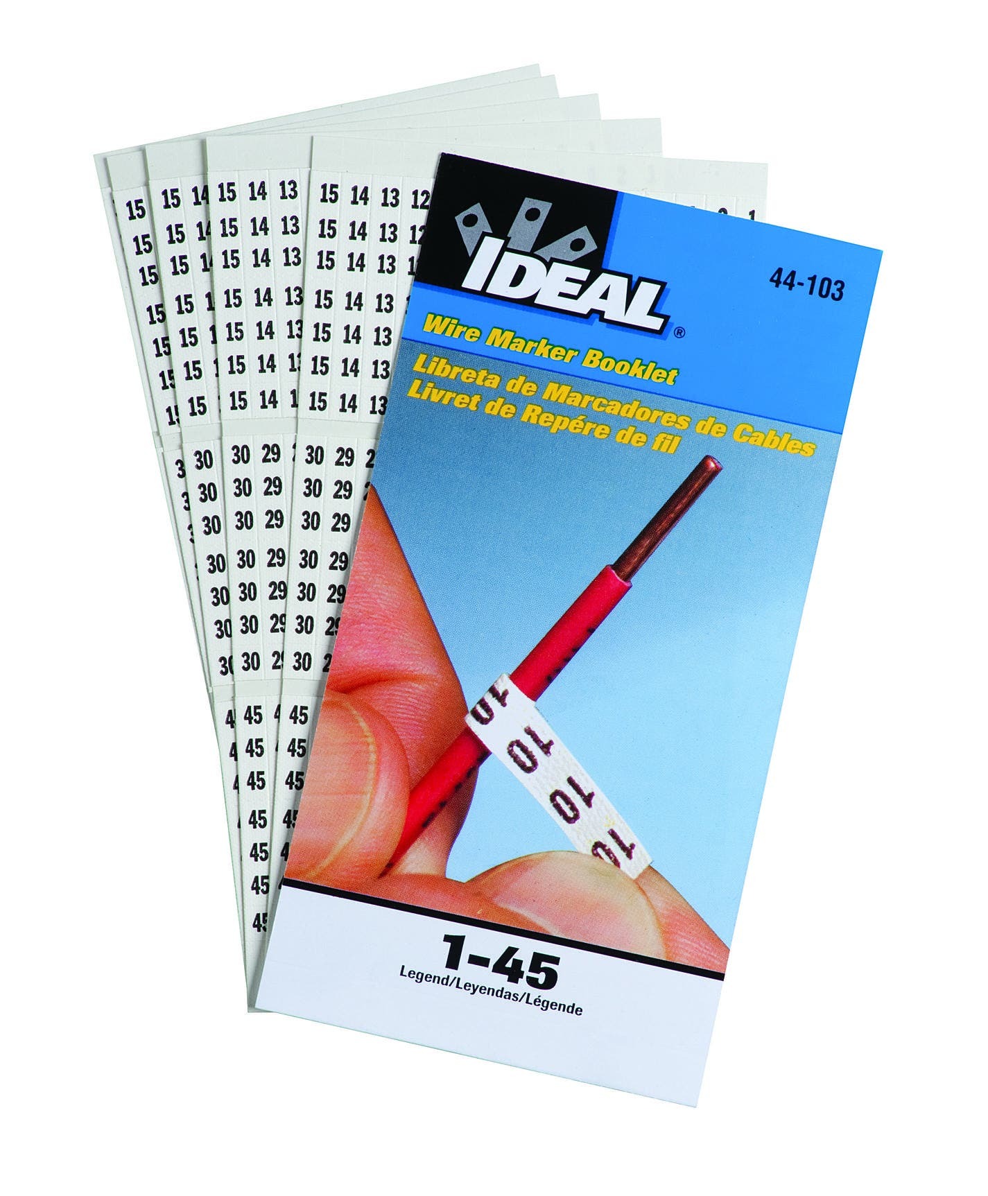 44-103 Pre-Printed Wire Marker Booklet, 1-1/2 in L x 1/4 in W, Black/White, Plastic Impregnated Cloth