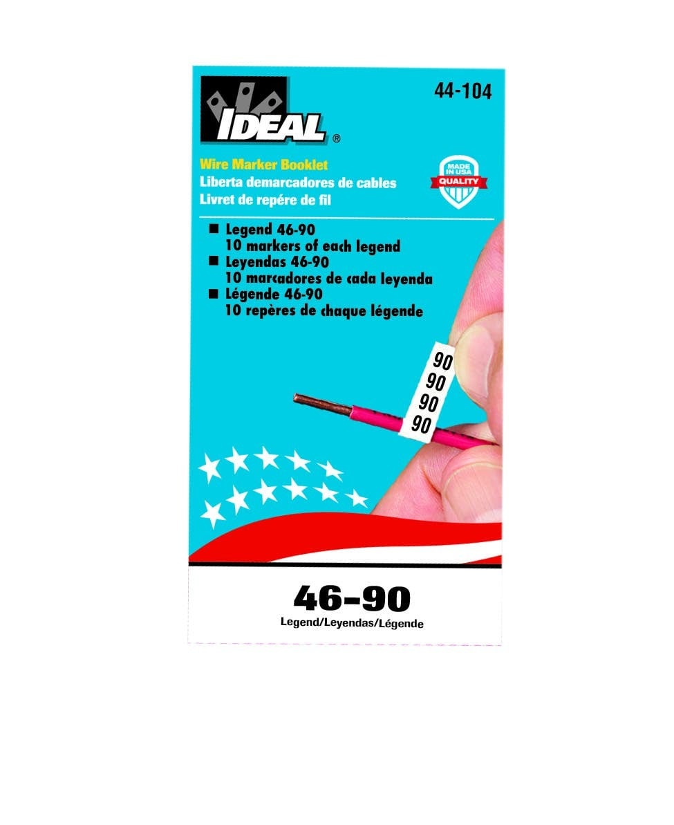 44-104 Pre-Printed Wire Marker Booklet, 1-1/2 in L x 1/4 in W, Black/White, Plastic Impregnated Cloth