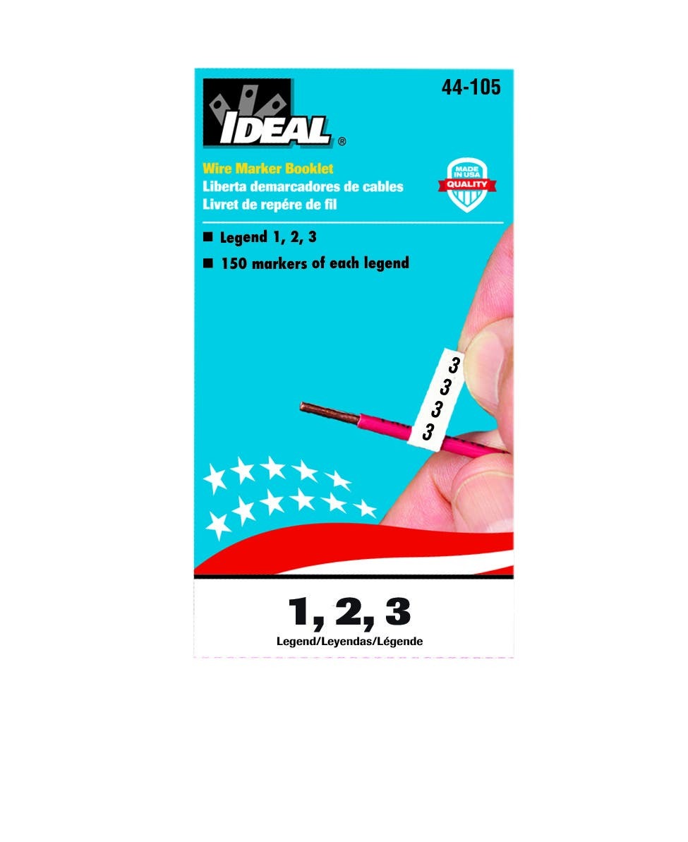 44-105 Pre-Printed Wire Marker Booklet, 1-1/2 in L x 1/4 in W, Black/White, Plastic Impregnated Cloth