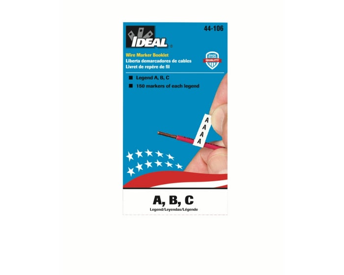 44-106 Pre-Printed Wire Marker Booklet, 1-1/2 in L x 1/4 in W, Black/White, Plastic Impregnated Cloth