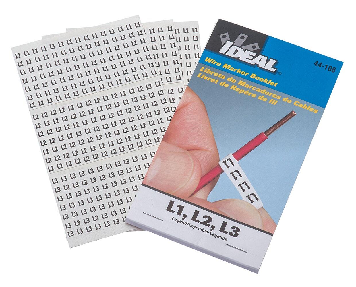 44-108 Pre-Printed Wire Marker Booklet, 1-1/2 in L x 1/4 in W, Black/White, Plastic Impregnated Cloth