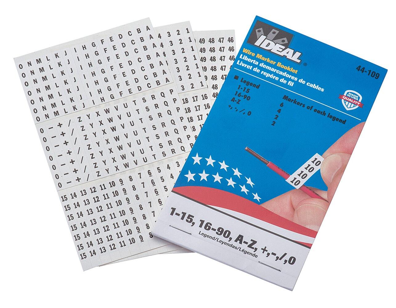 44-109 Pre-Printed Wire Marker Booklet, 1-1/2 in L x 1/4 in W, Black/White, Plastic Impregnated Cloth