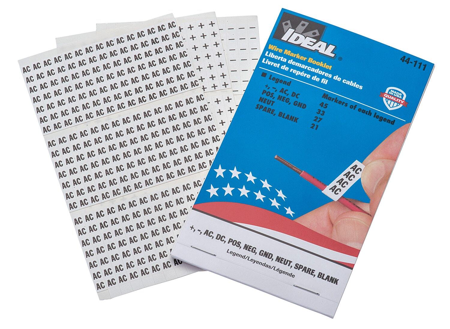 44-111 Pre-Printed Wire Marker Booklet, 1-1/2 in L x 1/4 in W, Black/White, Plastic Impregnated Cloth