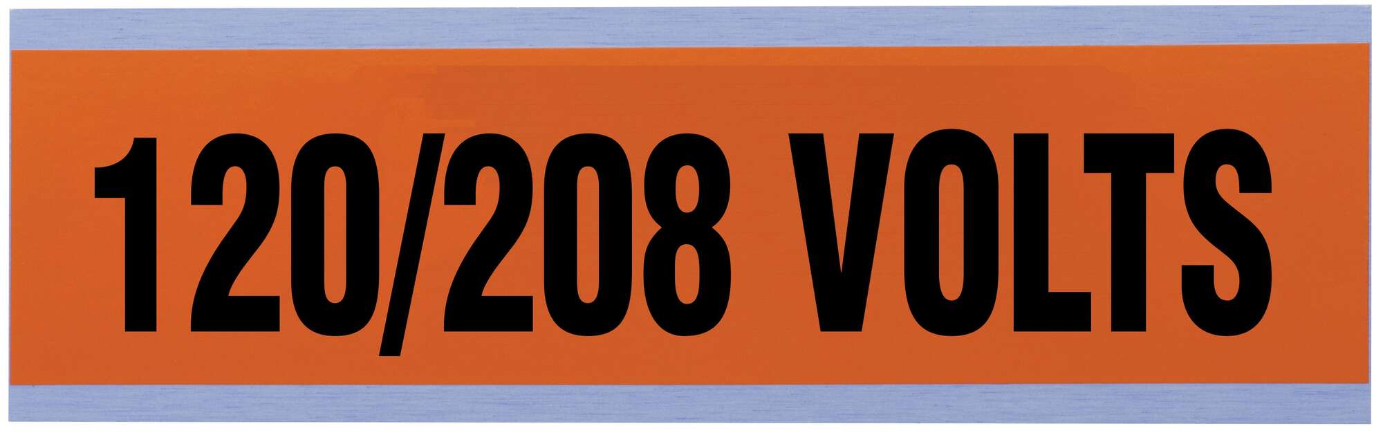 44-295 Large Conduit and Voltage Marker, 2-1/4 in W x 9 in L, 120/208 VOLTS, Black Legend, Bright Orange Background, Vinyl Impregnated Cloth