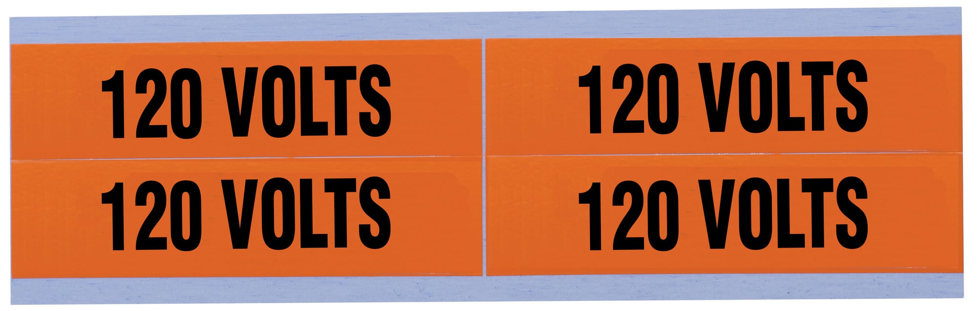 44-353 Medium Conduit and Voltage Marker, 1-1/8 in W x 4-1/2 in L, 120 VOLTS, Black Legend, Bright Orange Background, Vinyl Impregnated Cloth