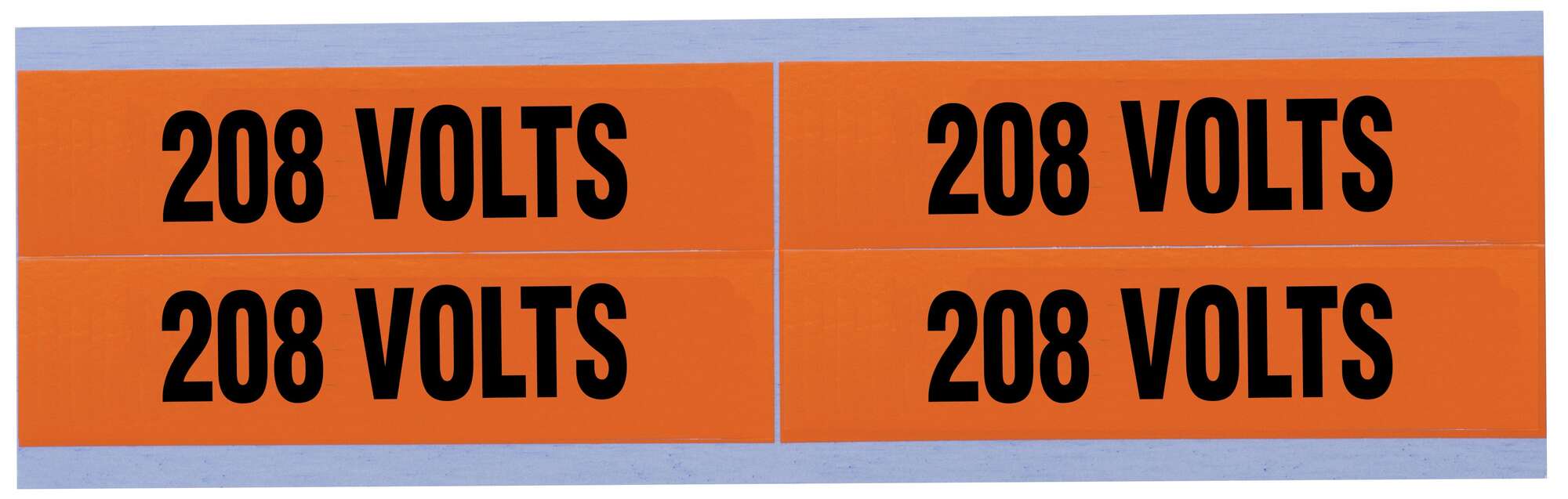 44-355 Medium Conduit and Voltage Marker, 1-1/8 in W x 4-1/2 in L, 208 VOLTS, Black Legend, Bright Orange Background, Vinyl Impregnated Cloth