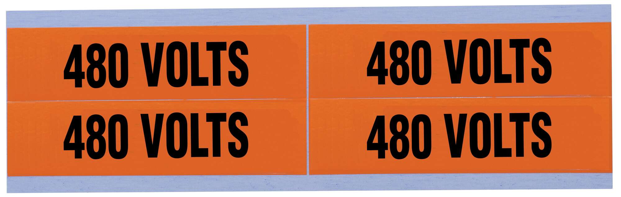 44-364 Medium Conduit and Voltage Marker, 1-1/8 in W x 4-1/2 in L, 480 VOLTS, Black Legend, Bright Orange Background, Vinyl Impregnated Cloth