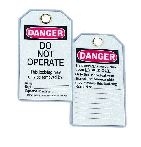 44-830 Heavy Duty Laminated Lockout Tag, Red, 7/8 in Hole, Plastic