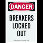 Safety Lockout Sign, Magnetic, 5 IN Length, 7 IN Width, Danger - Breakers Locked Out Legend, For Indoor And Outdoor Use