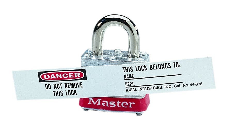 44-898 Over Laminated Lock Label, White, Adhesive Vinyl, 8 per Pack Labels