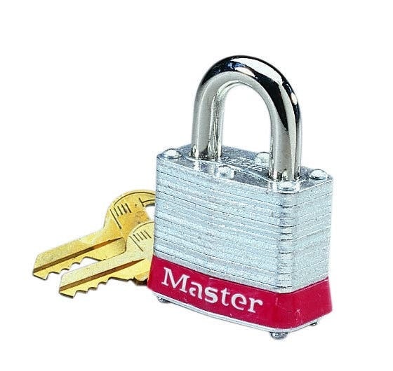 44-907 Lockout Padlock, Alike/Master Key, Red, Steel Body, 9/32 in Dia x 2 in H Nickel Plated Shackle