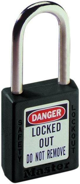 44-914 Safety Lockout Padlock, Alike/Master Key, Black, Xenoy Body, 1/4 in Dia x 1-1/2 in H