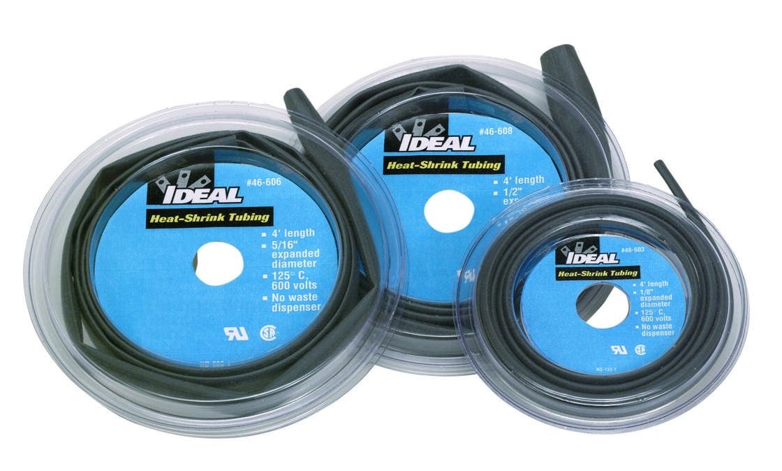 46-608 Thermo-Shrink Heat Shrink Tubing, 0.539 in ID Expanded, 0.252 in ID Recovered, 0.026 in THK Wall Recovered, 4 ft L, Polyolefin, Black