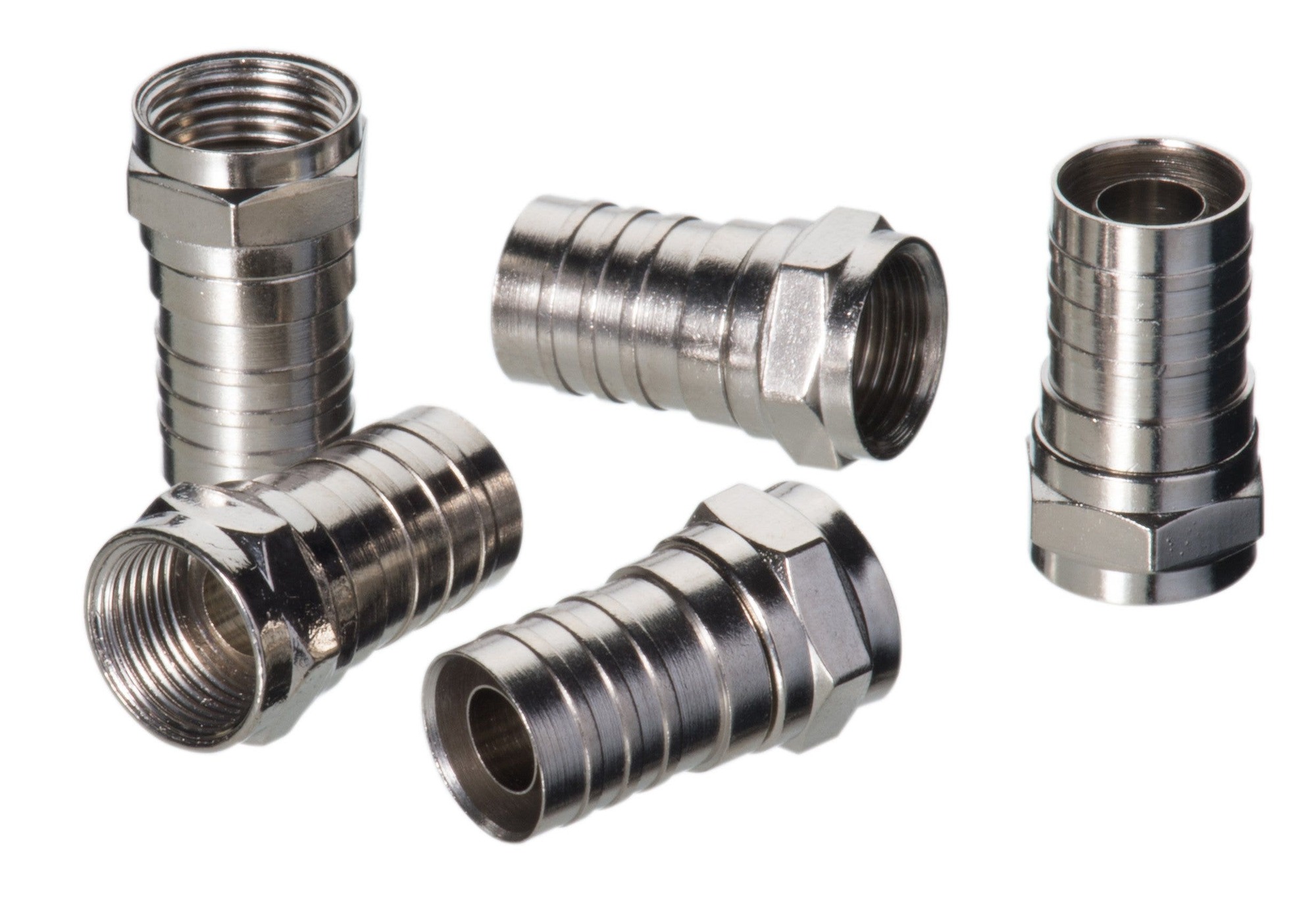 85-057 F Type Coaxial Connector, Crimp Quad Shield Connection, RG-6 Cable