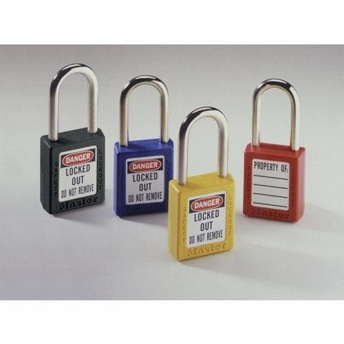 K-8334 Safety Padlock, Different Key, Xenoy Body, 9/32 in Dia Shackle, Red