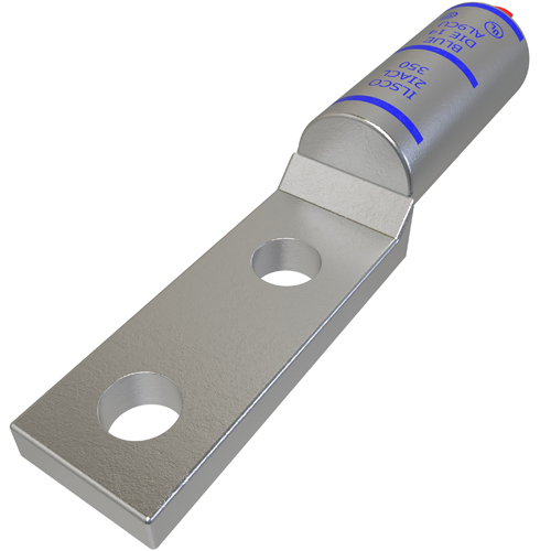 2IACL-350 ClearChoice 2-Hole Type IACL Lug Compression Connector, 350 kcmil Aluminum/Copper Conductor, Die Code: 14, 1/2 in Stud, Aluminum Alloy