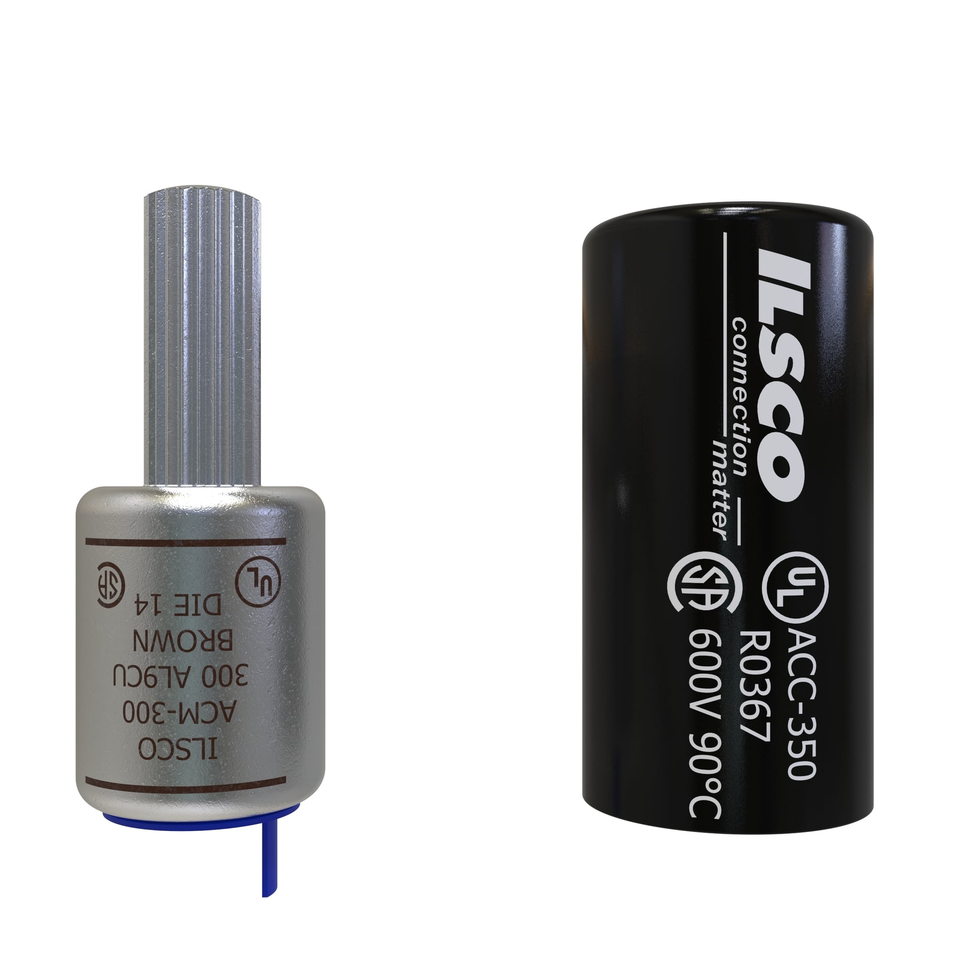 ACM-300 ClearChoice Dual Rated Pigtail Adapter With Insulating Cover, 300 kcmil Conductor, Die Code: 14, 0.53 in Dia x 1.34 in L Pin, Aluminum