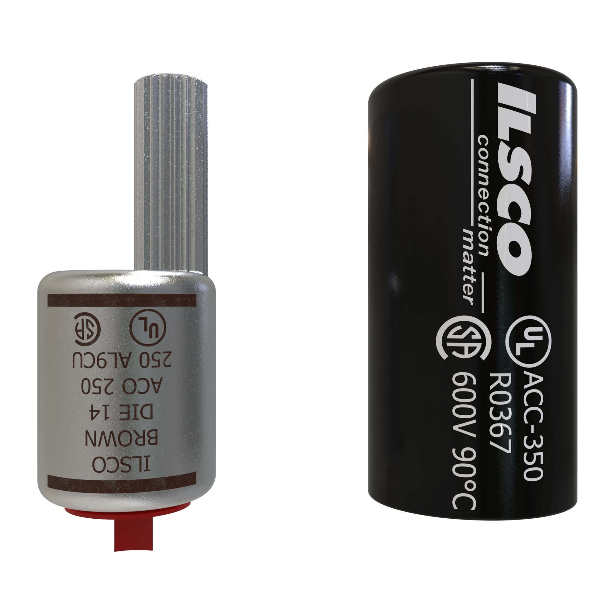 ACO-250 ClearChoice Dual Rated Offset Pigtail Adapter With Insulating Cover, 250 kcmil Conductor, Die Code: 14, 0.47 in Dia x 1.22 in L Pin, Aluminum
