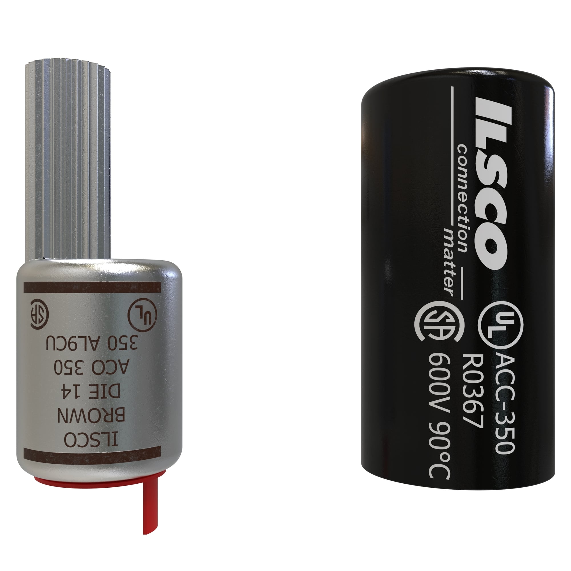 ACO-350 ClearChoice Dual Rated Offset Pigtail Adapter With Insulating Cover, 350 kcmil Conductor, Die Code: 14, 0.57 in Dia x 1.34 in L Pin, Aluminum