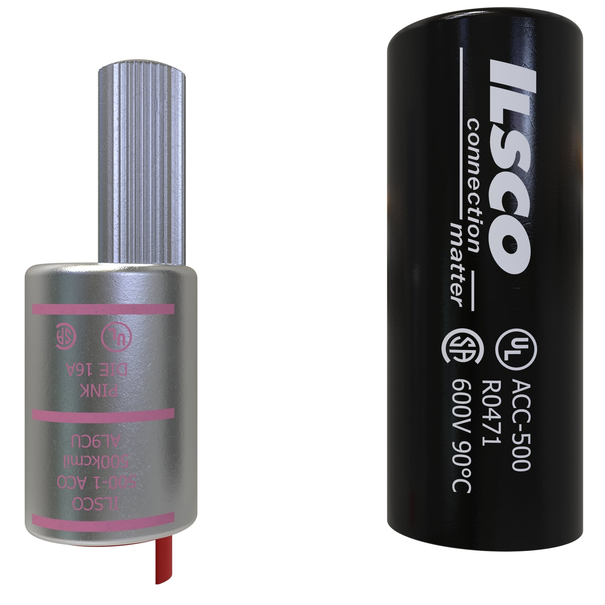 ACO-500 ClearChoice Dual Rated Offset Pigtail Adapter With Insulating Cover, 500 kcmil Conductor, Die Code: 16A, 0.68 in Dia x 1.6 in L Pin, Aluminum