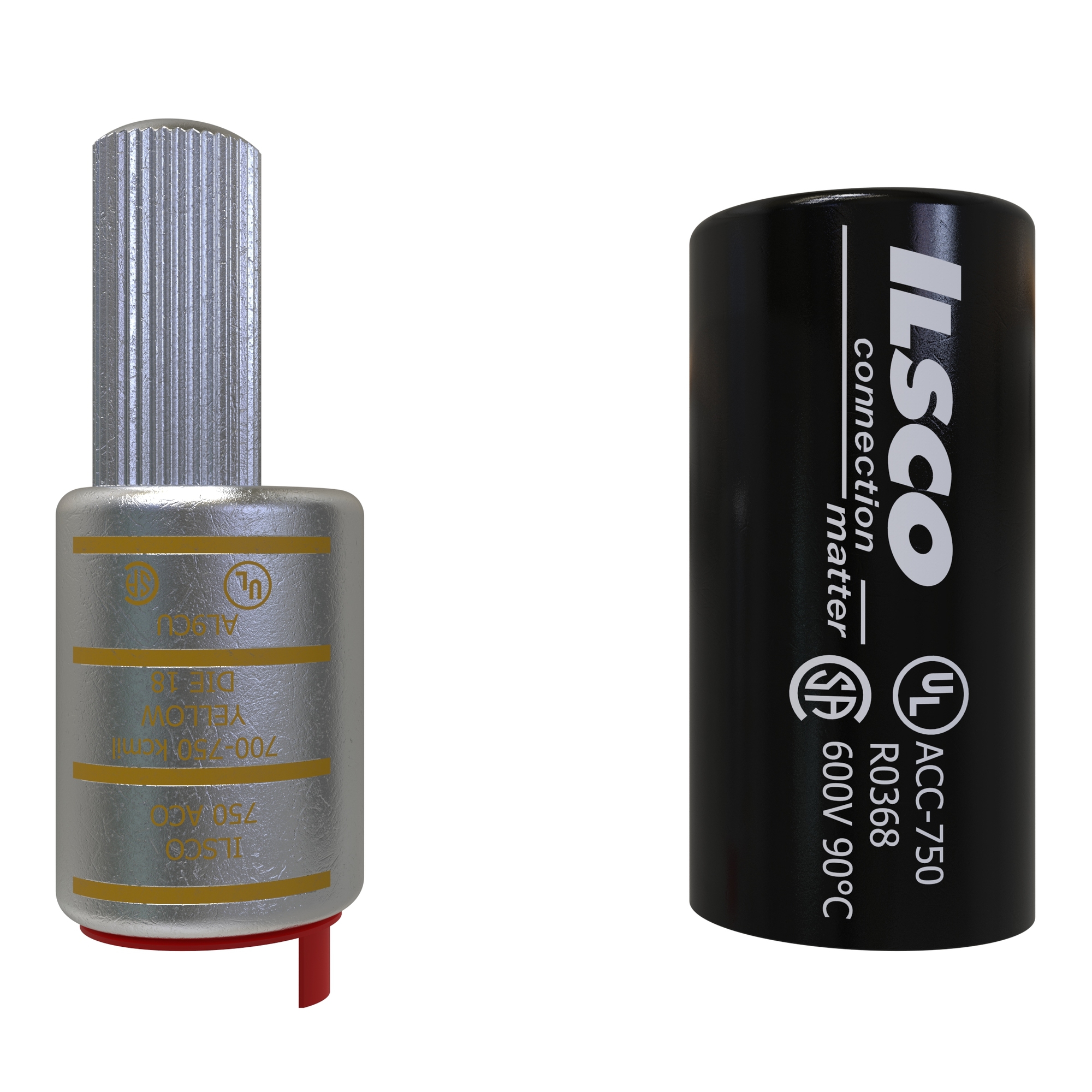 ACO-750 ClearChoice Dual Rated Offset Pigtail Adapter With Insulating Cover, 700 to 750 kcmil Conductor, Die Code: 18, 0.81 in Dia x 1.76 in L Pin, Aluminum