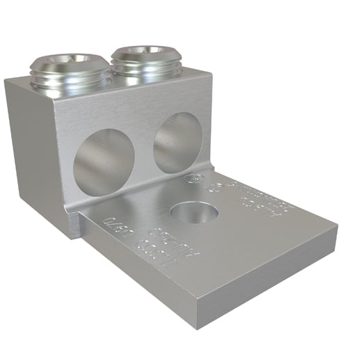 AU-250 ClearChoice 2-Conductor Dual Rated Mechanical Terminal Lug, 6 AWG to 250 kcmil Aluminum/Copper Conductor, 3/8 in Stud, 2 Bolt Holes, 6061-T6 Aluminum Alloy