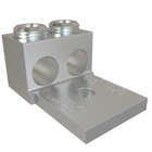 Aluminum Mechanical Lug, Conductor Range 250-6, 2 Ports, 1 Hole, 3/8in Bolt Size, Tin Plated, UL, CSA